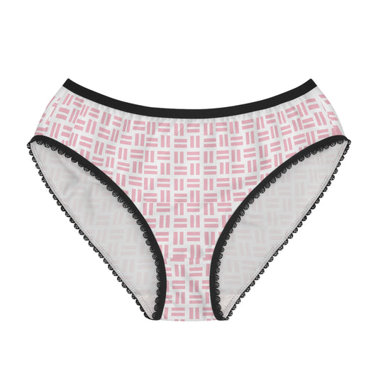 Pink Basketweave Women’s Briefs — Soft Geometric Print Lace Trim Underwear