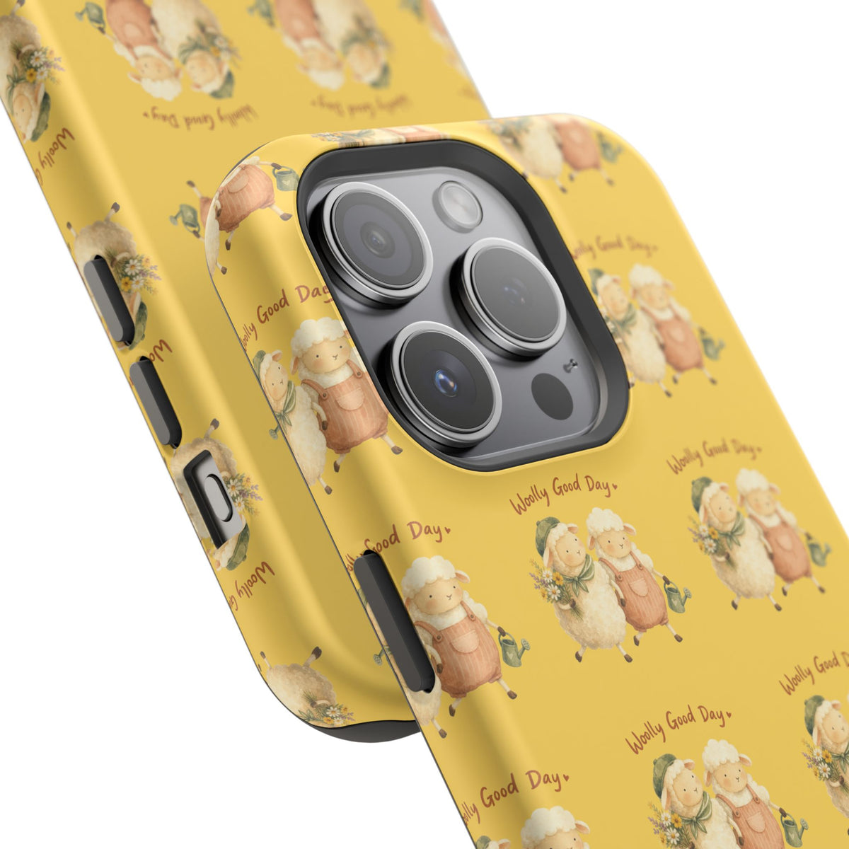 "Woolly Good Day" Phone Case — Yellow Sheep Pattern Magnetic Impact-Resistant Cover
