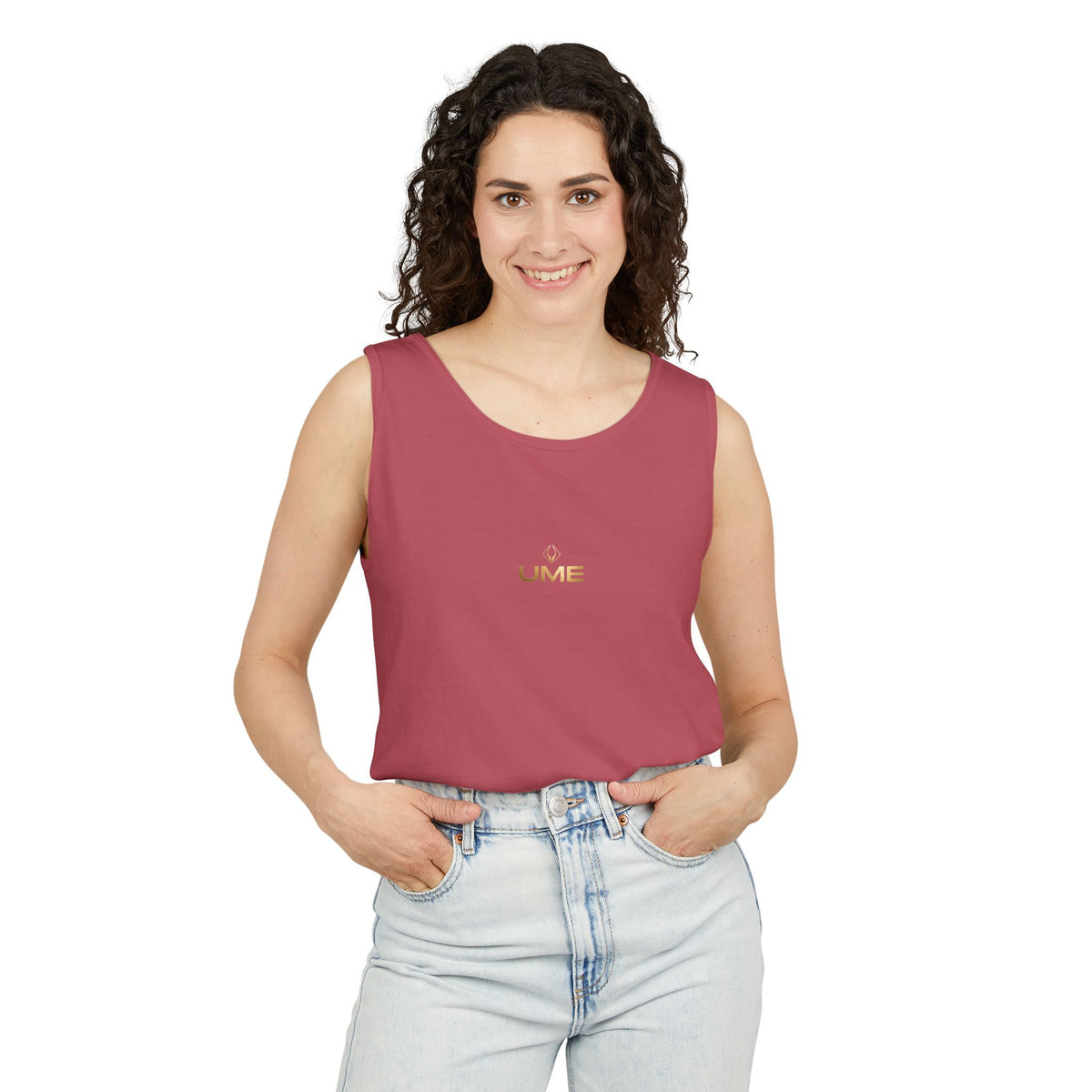 UME Gold Vertical Logo Tank Top – Garment-Dyed Unisex Muscle Tee