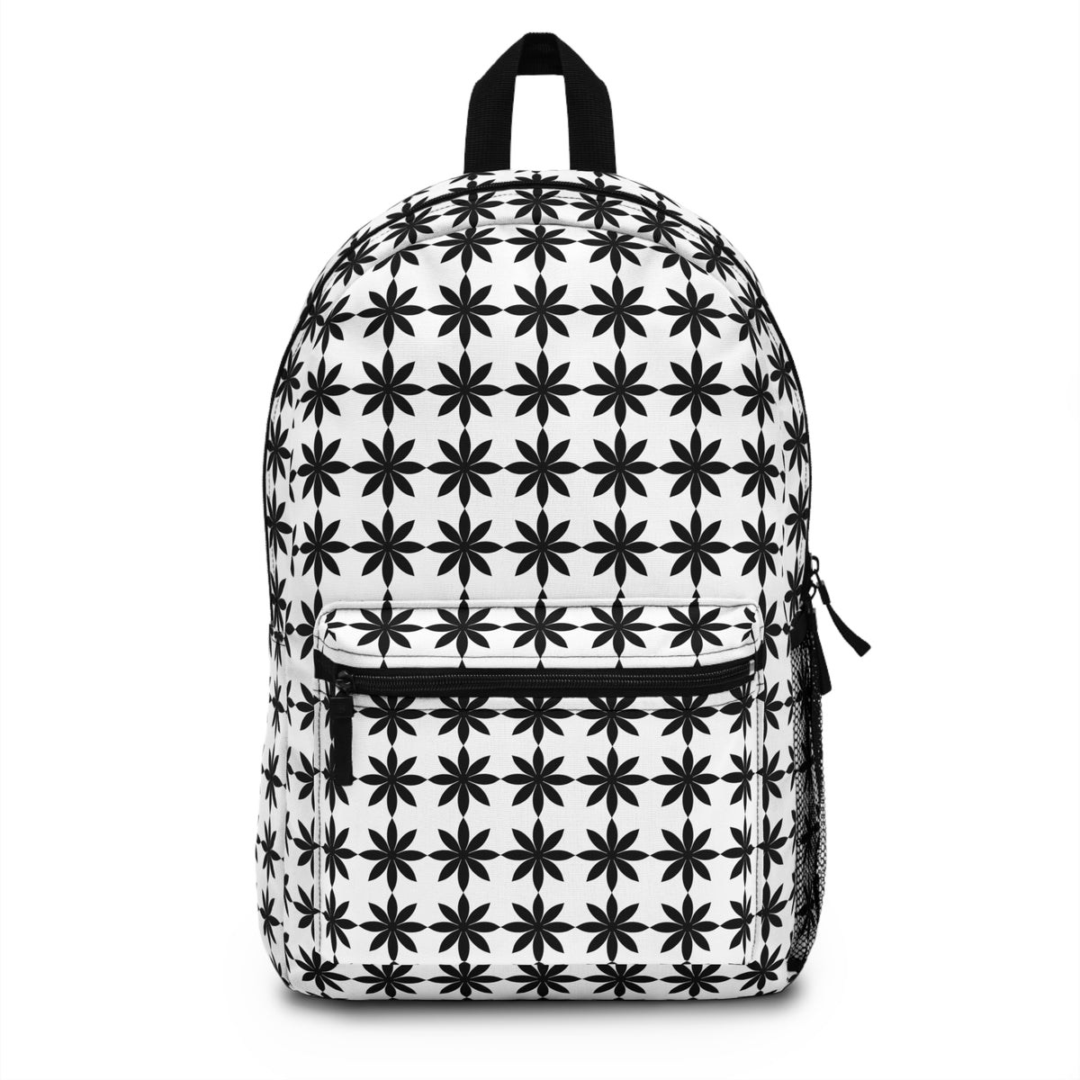 Monochrome Starburst Pattern Backpack — Black & White Geometric School Bag
