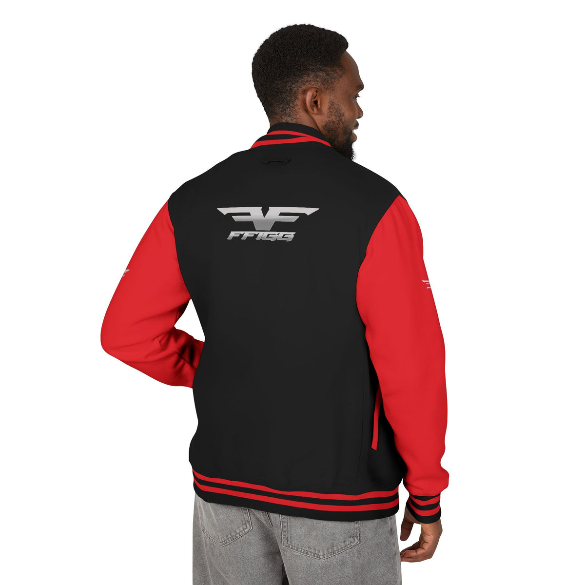 Black and White Varsity Jacket with Winged Logo