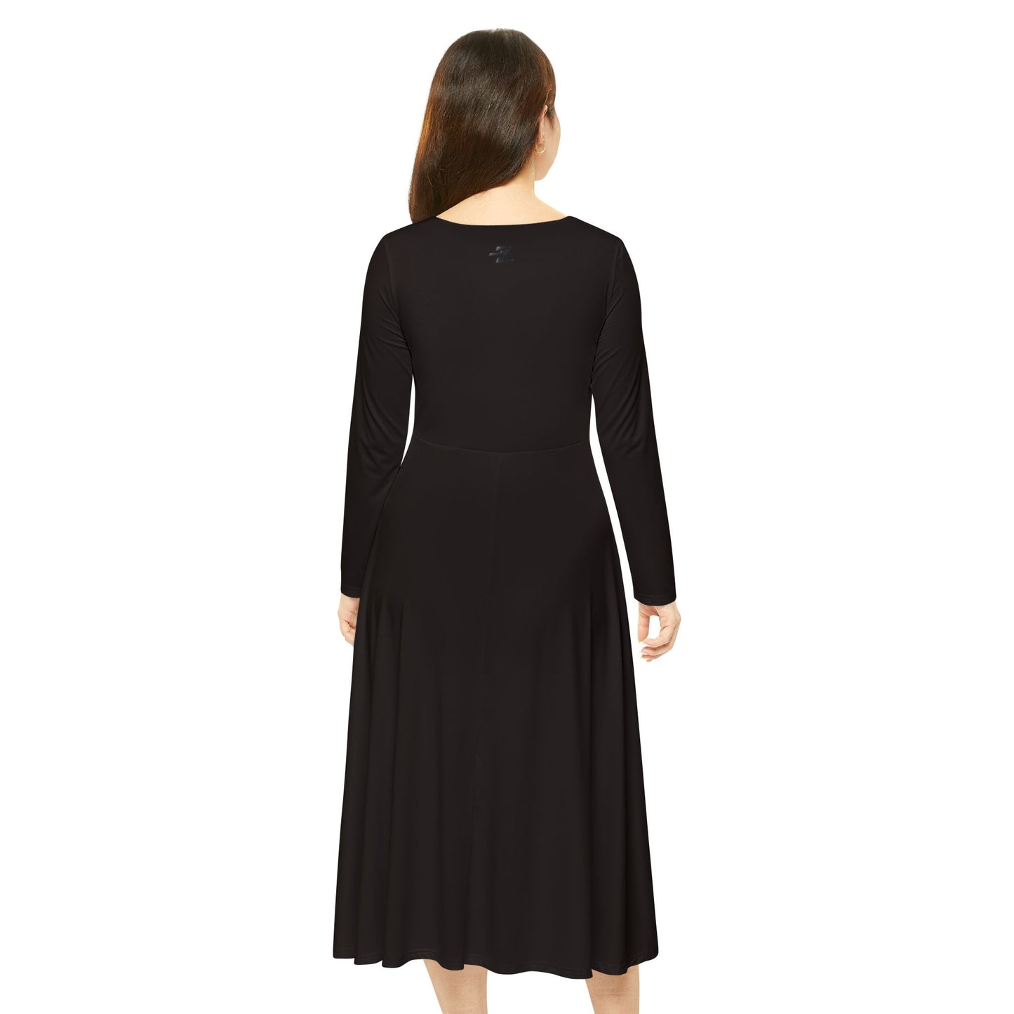 Women's Long Sleeve Black Dance Dress — Flared A-Line Performance Dress