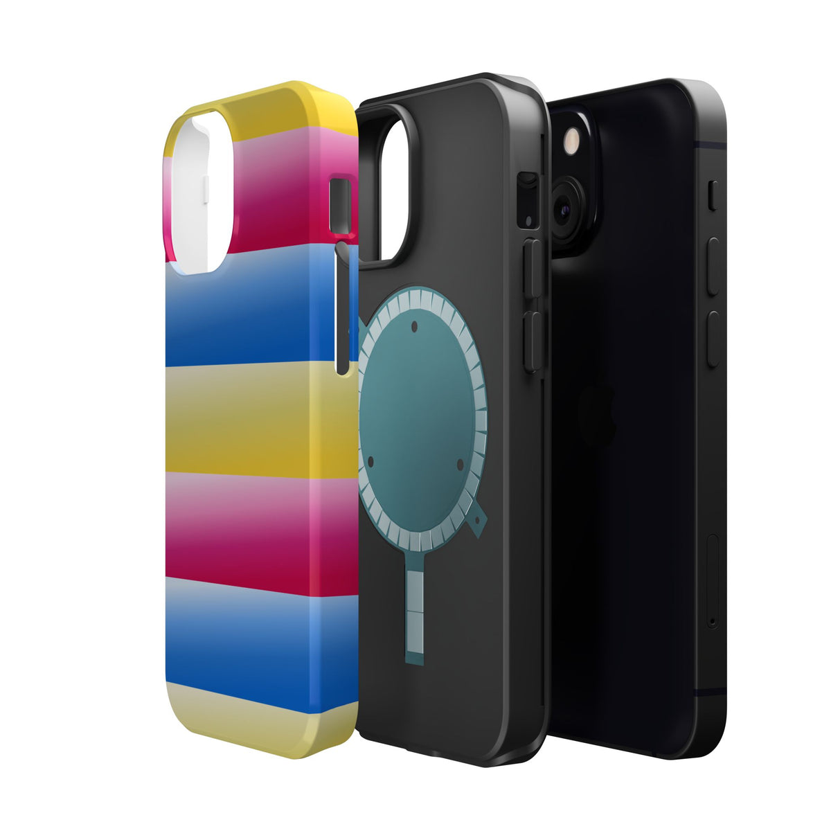 Striped Magnetic Impact-Resistant Phone Case — Colorful Pink Blue Yellow Protection