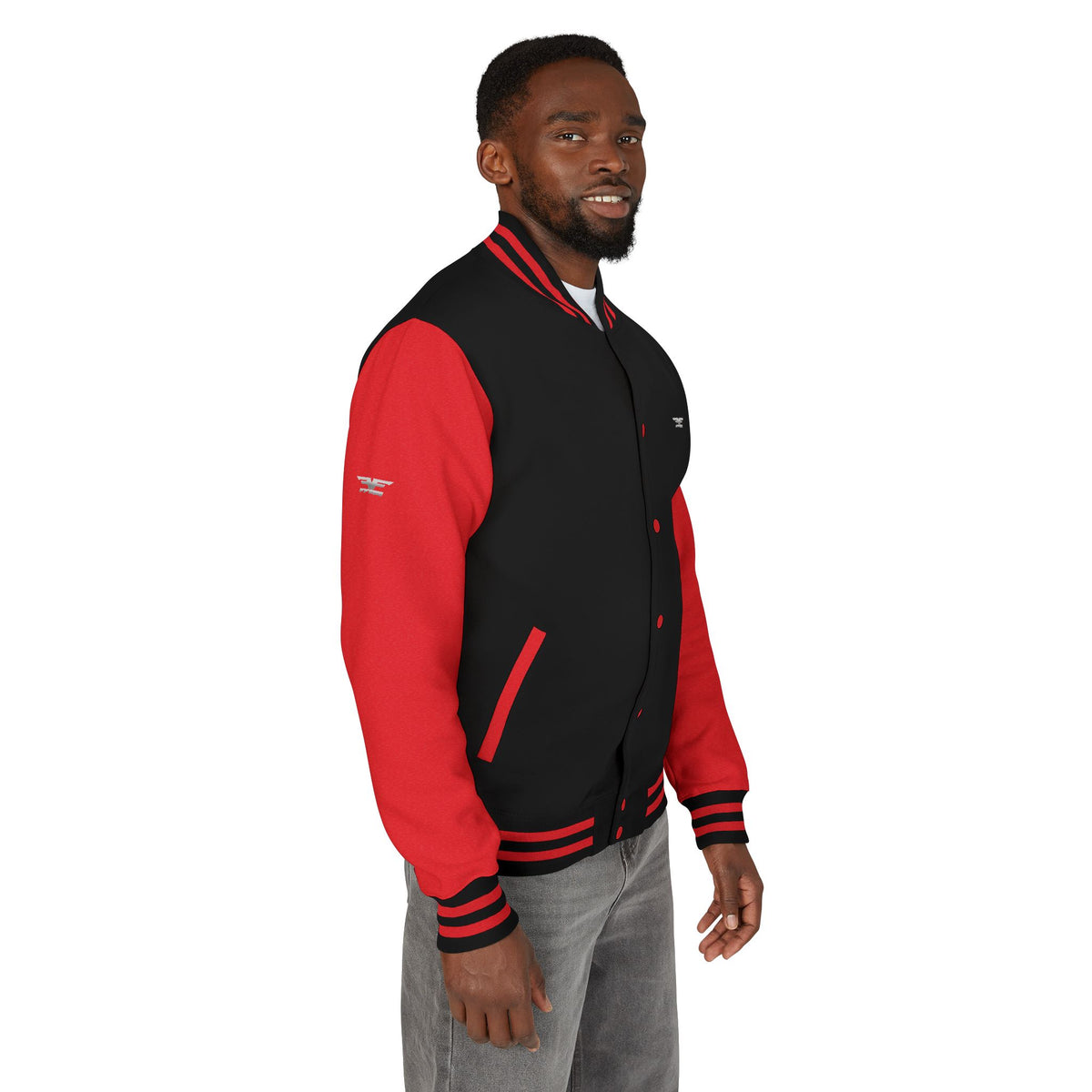 Black and White Varsity Jacket with Winged Logo
