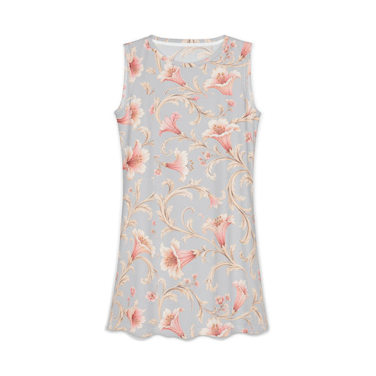 Floral Vintage Sleeveless Dress — Pink Peony All-Over Print