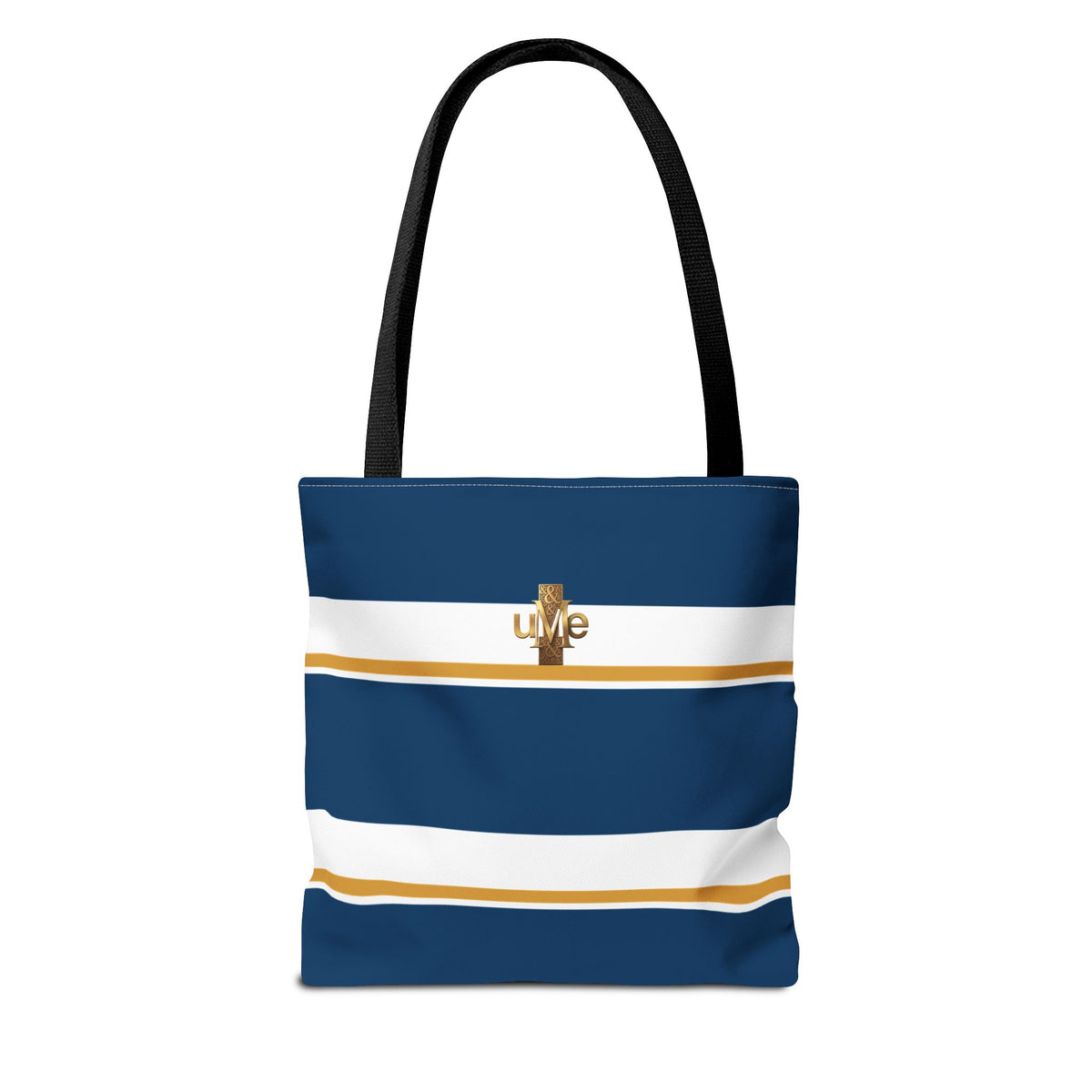LIVE Cross Tote Bag — Navy & White Stripes with Gold Motif