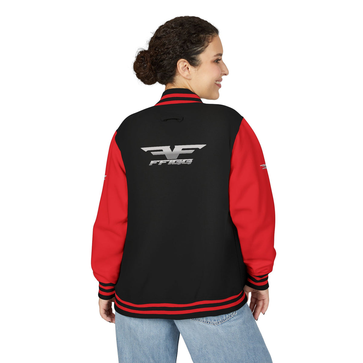 Black and White Varsity Jacket with Winged Logo