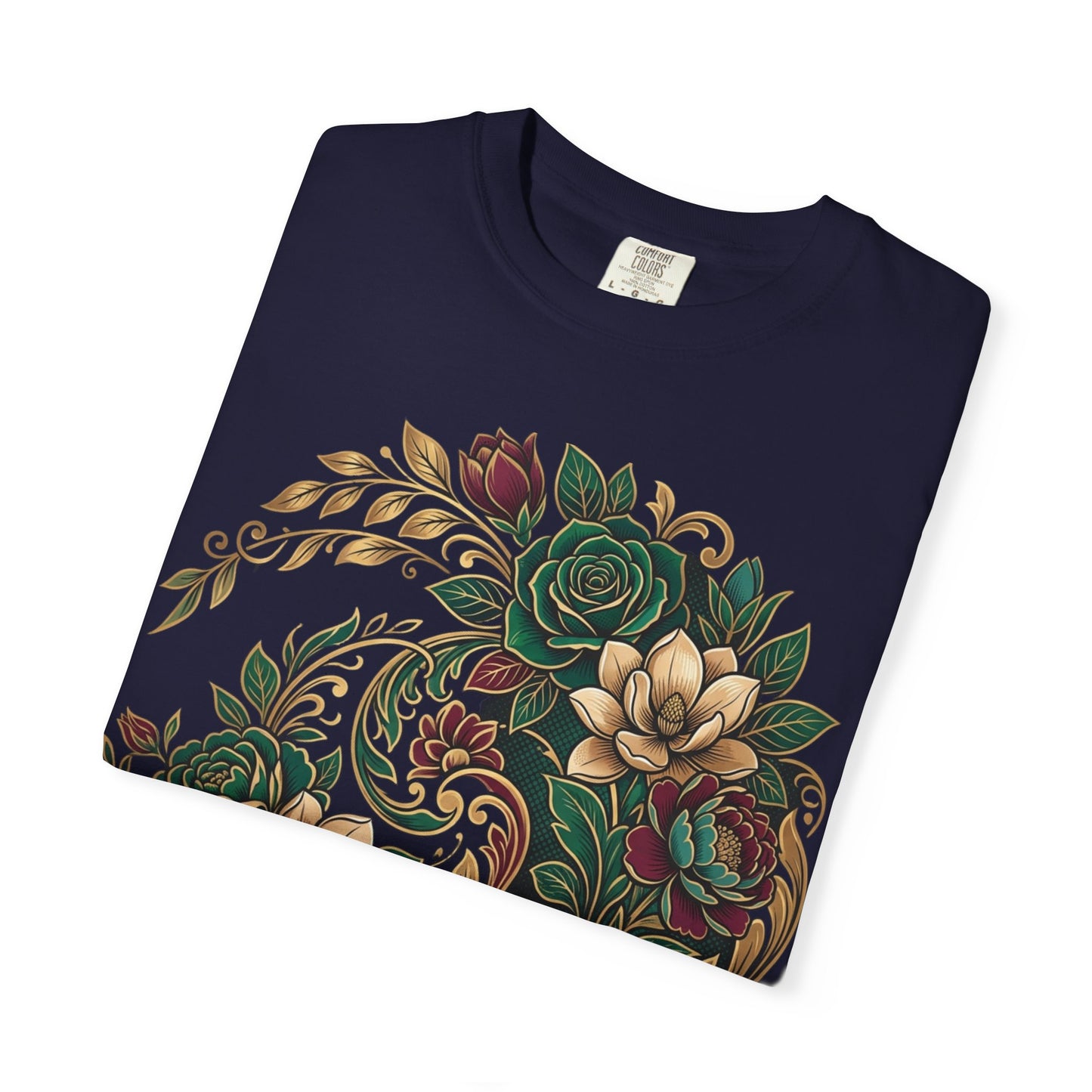 Floral Yin Yang T-Shirt — Vintage Green & Gold Rose Graphic Tee