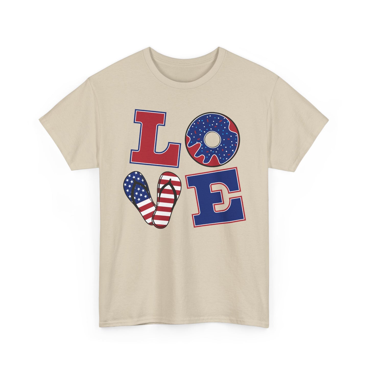 Patriotic "LOVE" Tee – American Flag Donut Heart 4th of July Shirt
