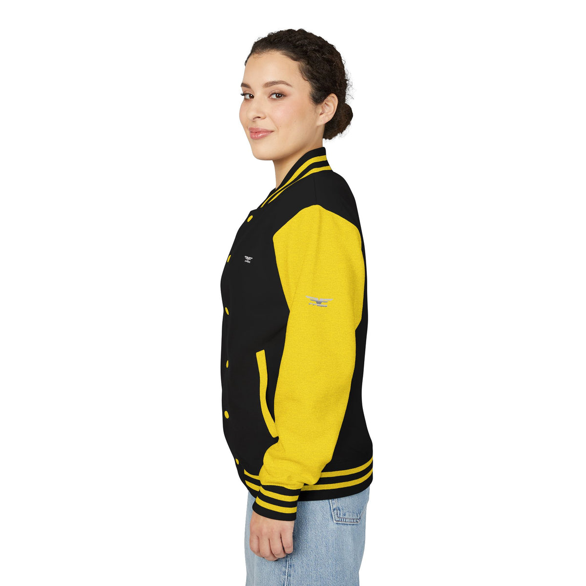 Black and White Varsity Jacket with Winged Logo