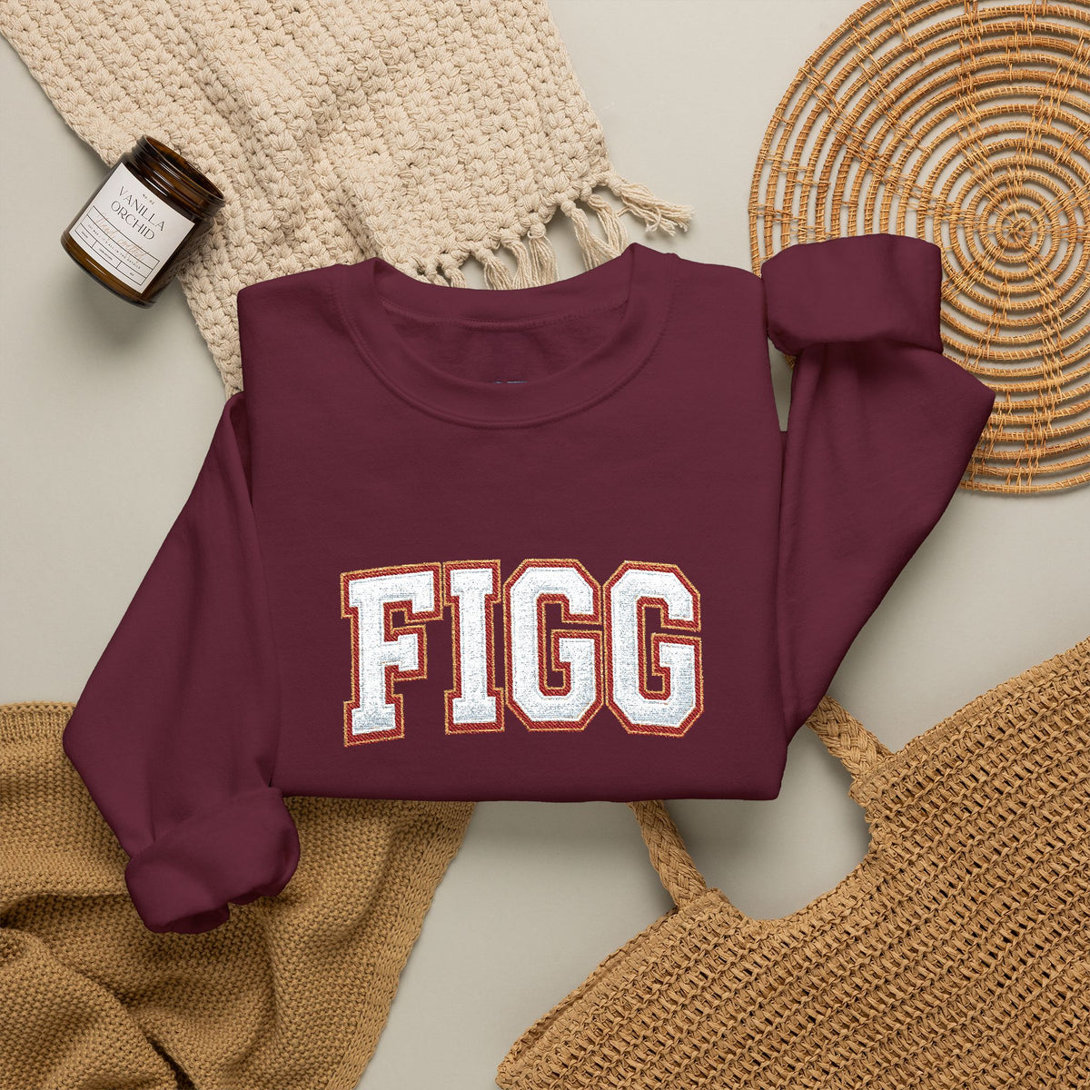 FFiGG Embroidered Collegiate Crewneck — Sport Grey, Black & More Colors