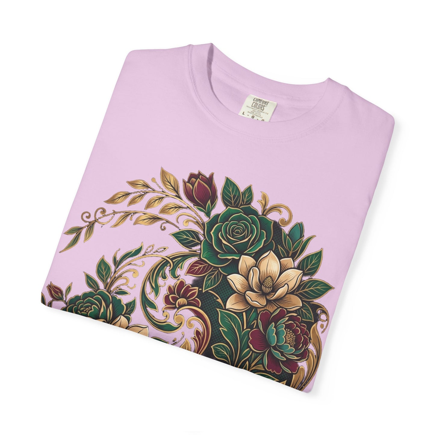 Floral Yin Yang T-Shirt — Vintage Green & Gold Rose Graphic Tee