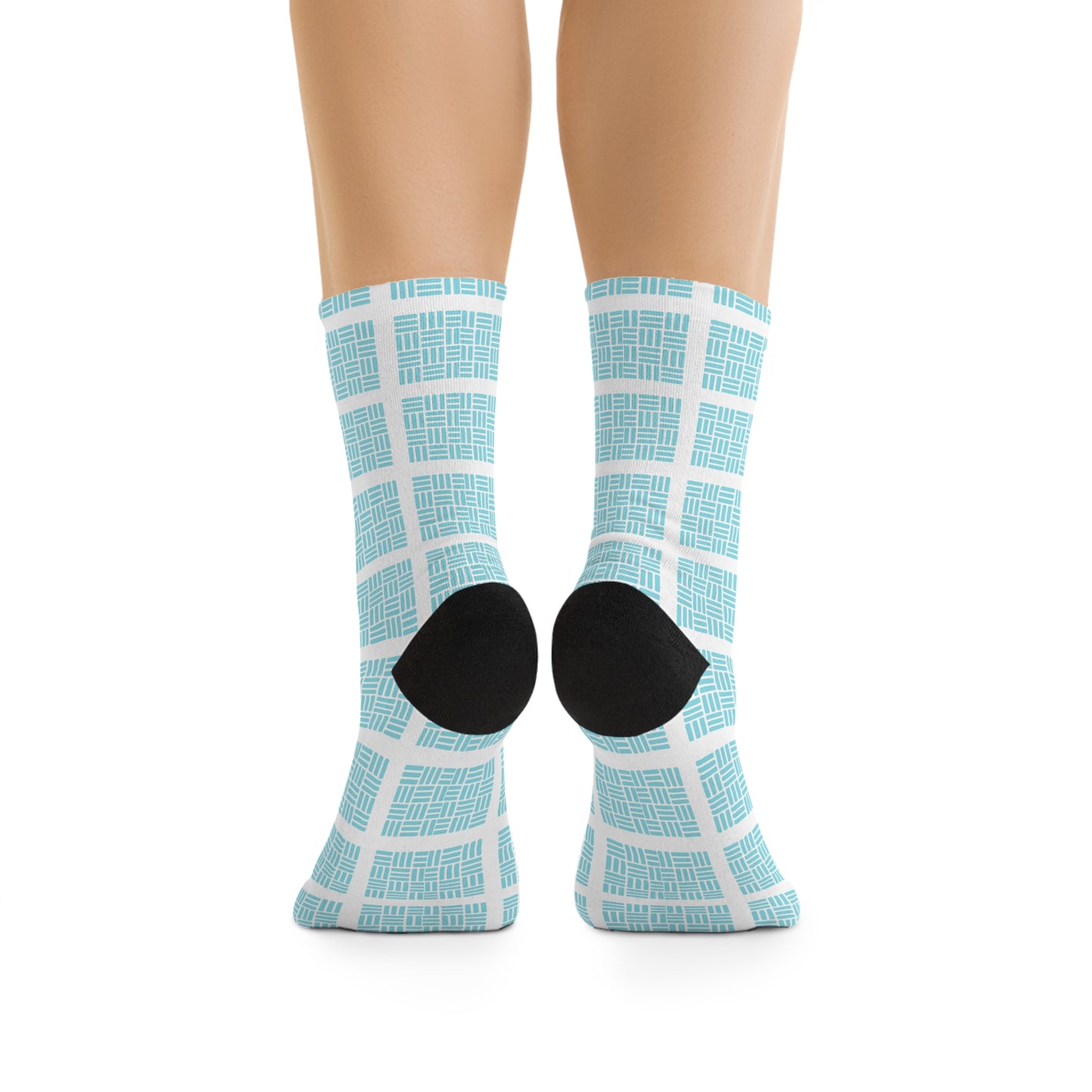 Aqua Plaid Socks — Recycled Polyester Crew Socks, Eco-Friendly Casual Wear