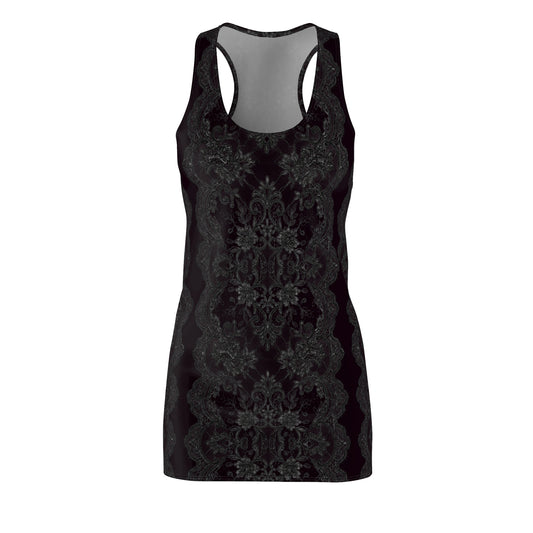 Black Lace Pattern Racerback Dress — Gothic Floral All-Over Print