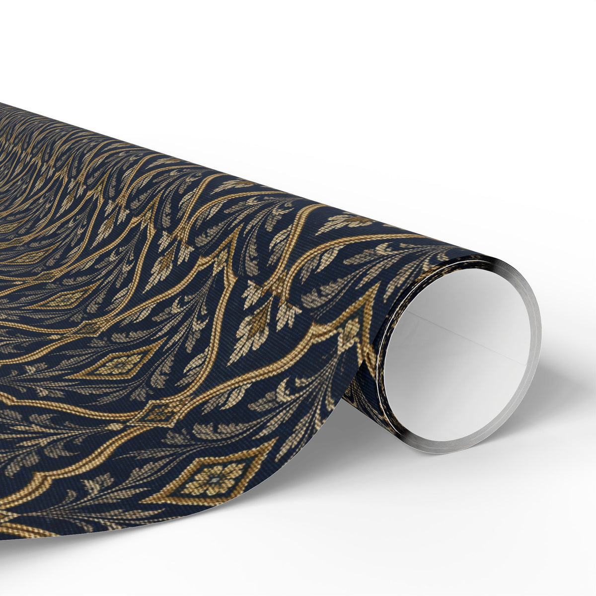 Lux Navy & Gold Damask Wrapping Paper Roll — Elegant Gift Wrap for Weddings, Anniversaries & Holidays