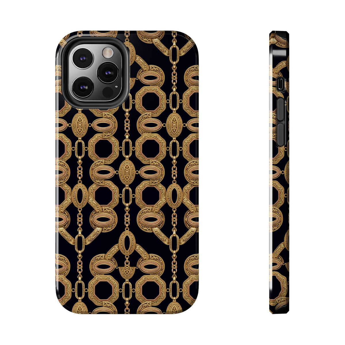 Gold Chain Phone Case — Black & Gold Ornate Chain All-Over Print Tough Cover