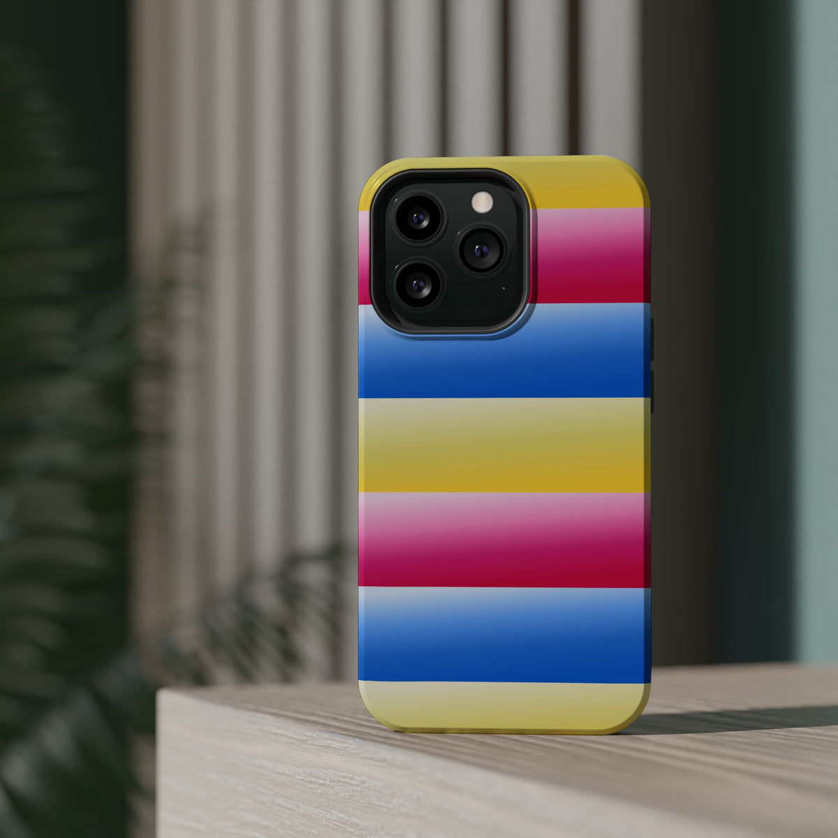 Striped Magnetic Impact-Resistant Phone Case — Colorful Pink Blue Yellow Protection