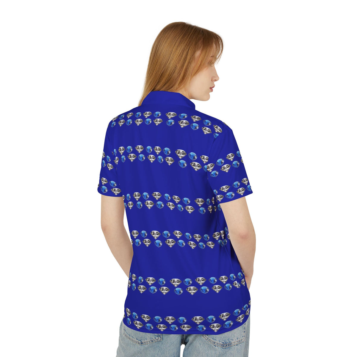 Blue Diamonds Polo Shirt — All-Over Gem & Diamond Pattern Polo