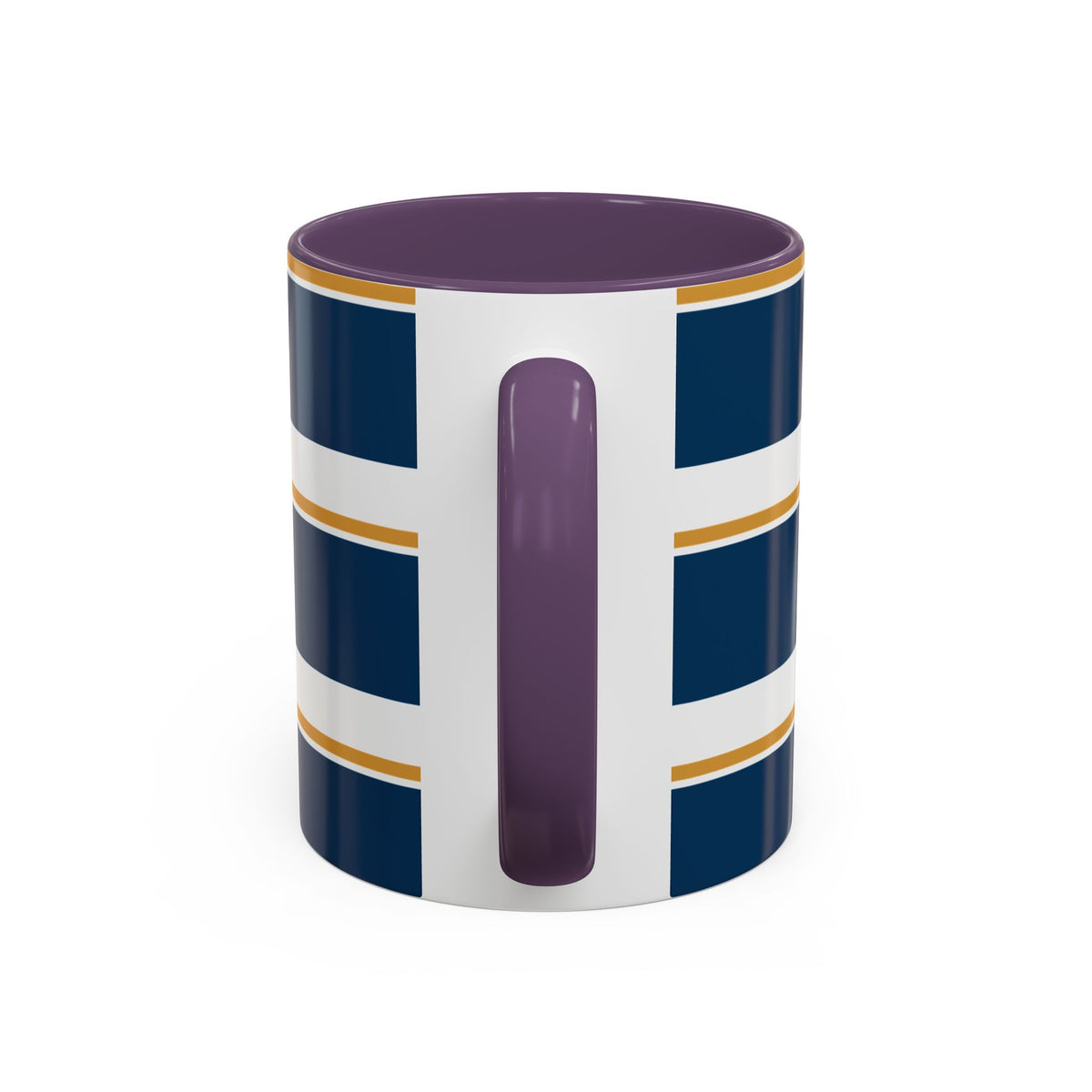 Navy and Gold Striped Accent Mug — White Ceramic