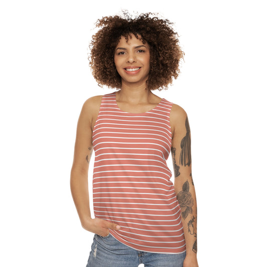 Terracotta Stripe Tank Top – Nautical Breton Sleeveless Shirt for Men & Women
