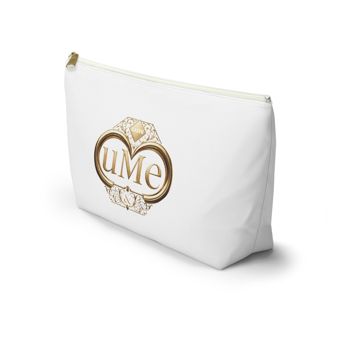 Accessory Pouch — White Elegant Gold Monogram 'uMe' Cosmetic Bag
