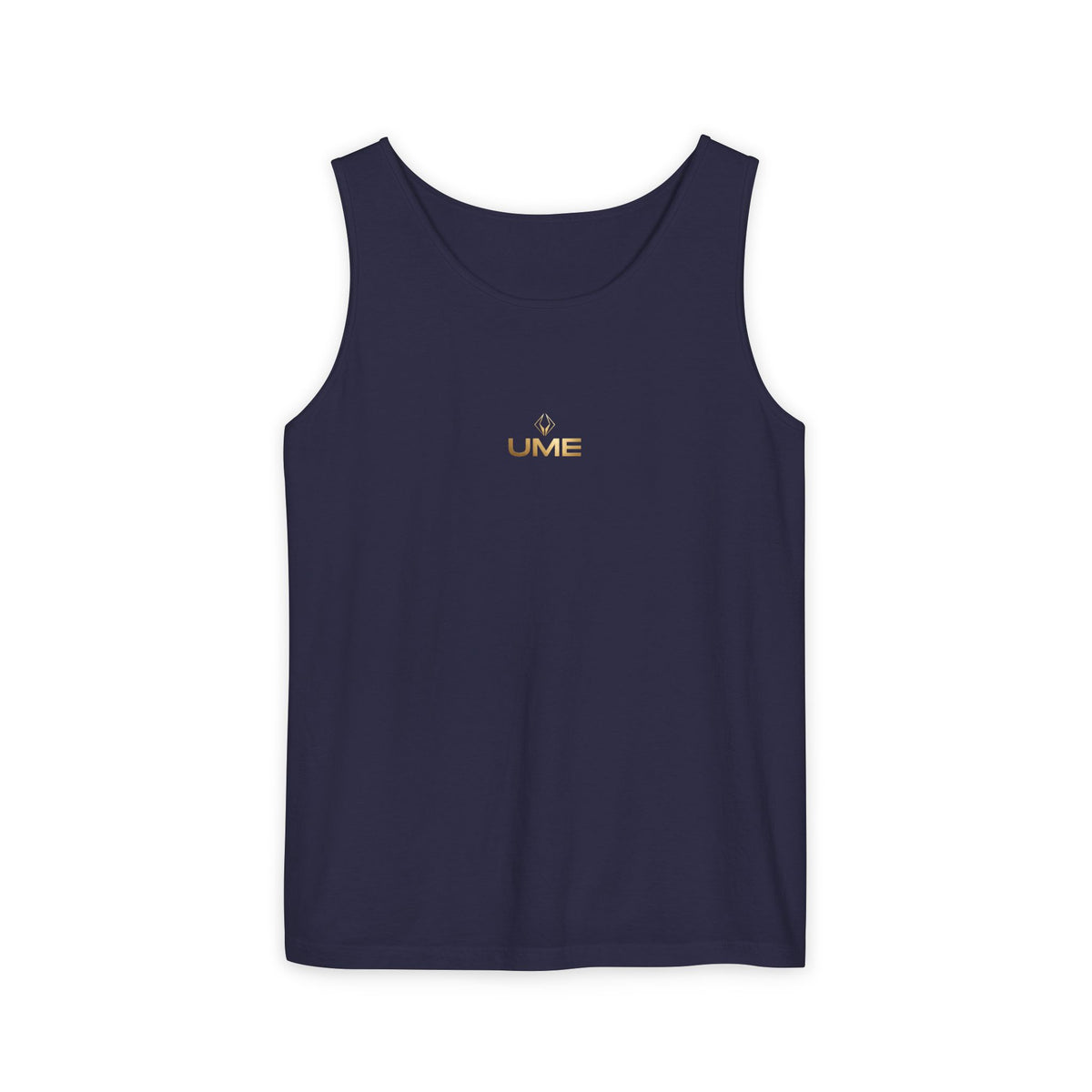 UME Gold Vertical Logo Tank Top – Garment-Dyed Unisex Muscle Tee
