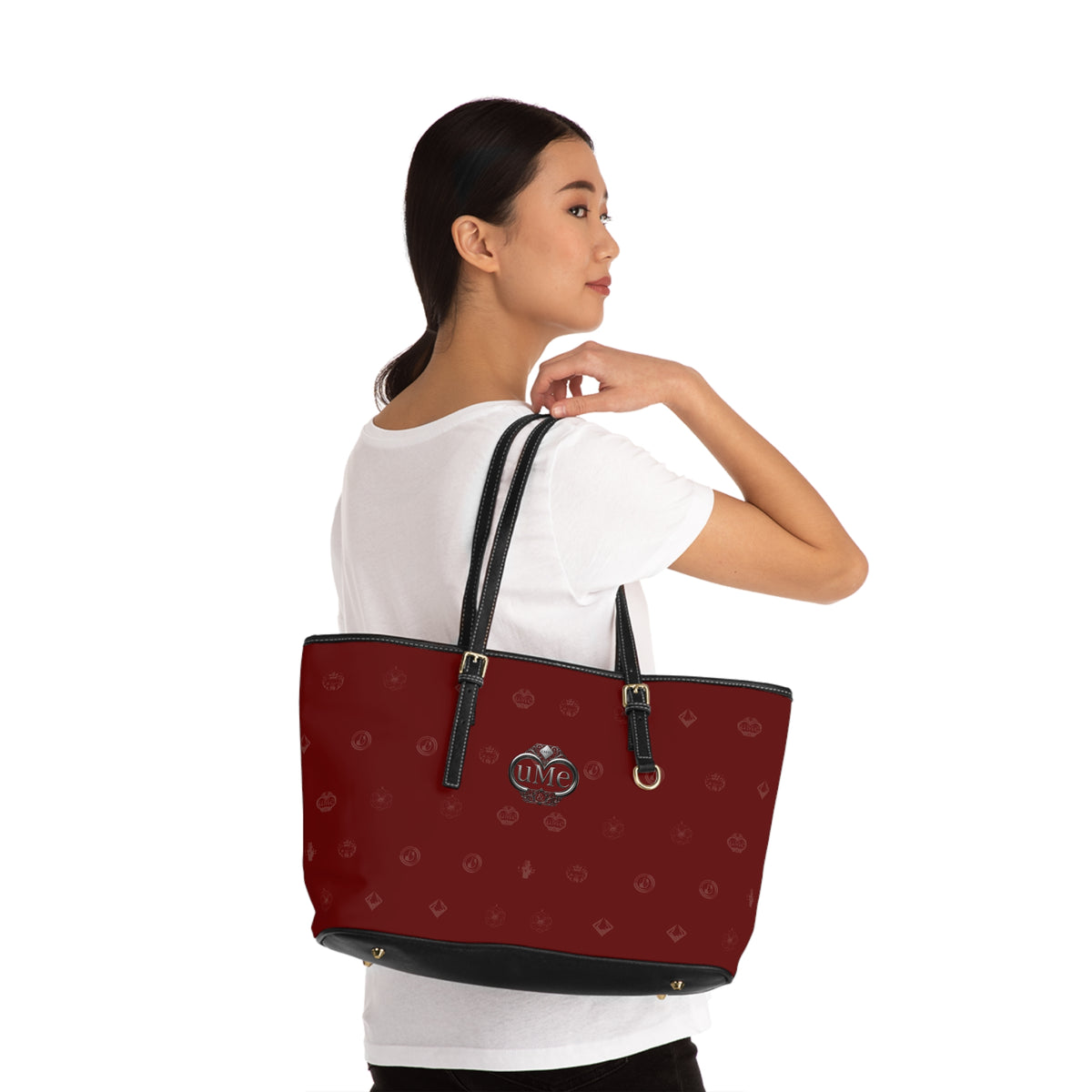 Red PU Leather Shoulder Bag Tote — UME Monogram, Everyday Work & Travel Handbag