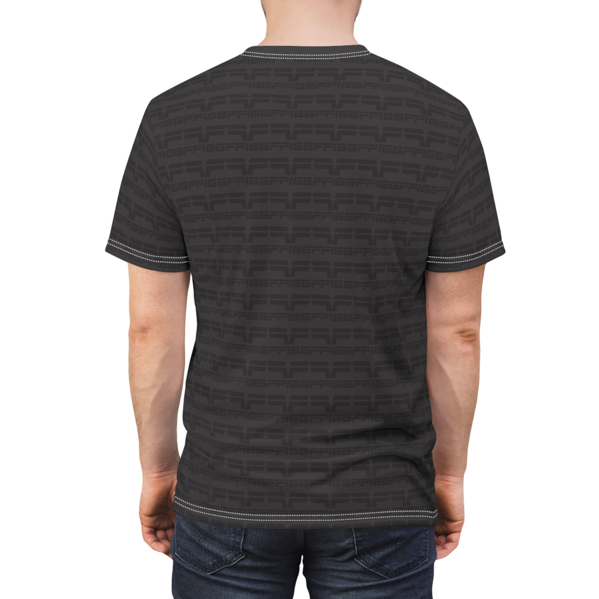 Black Patterned Graphic Tee — Tonal All-Over Print