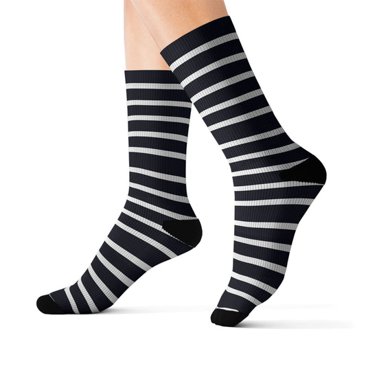 Black & White Stripe Sublimation Socks — Classic Crew Athletic Socks