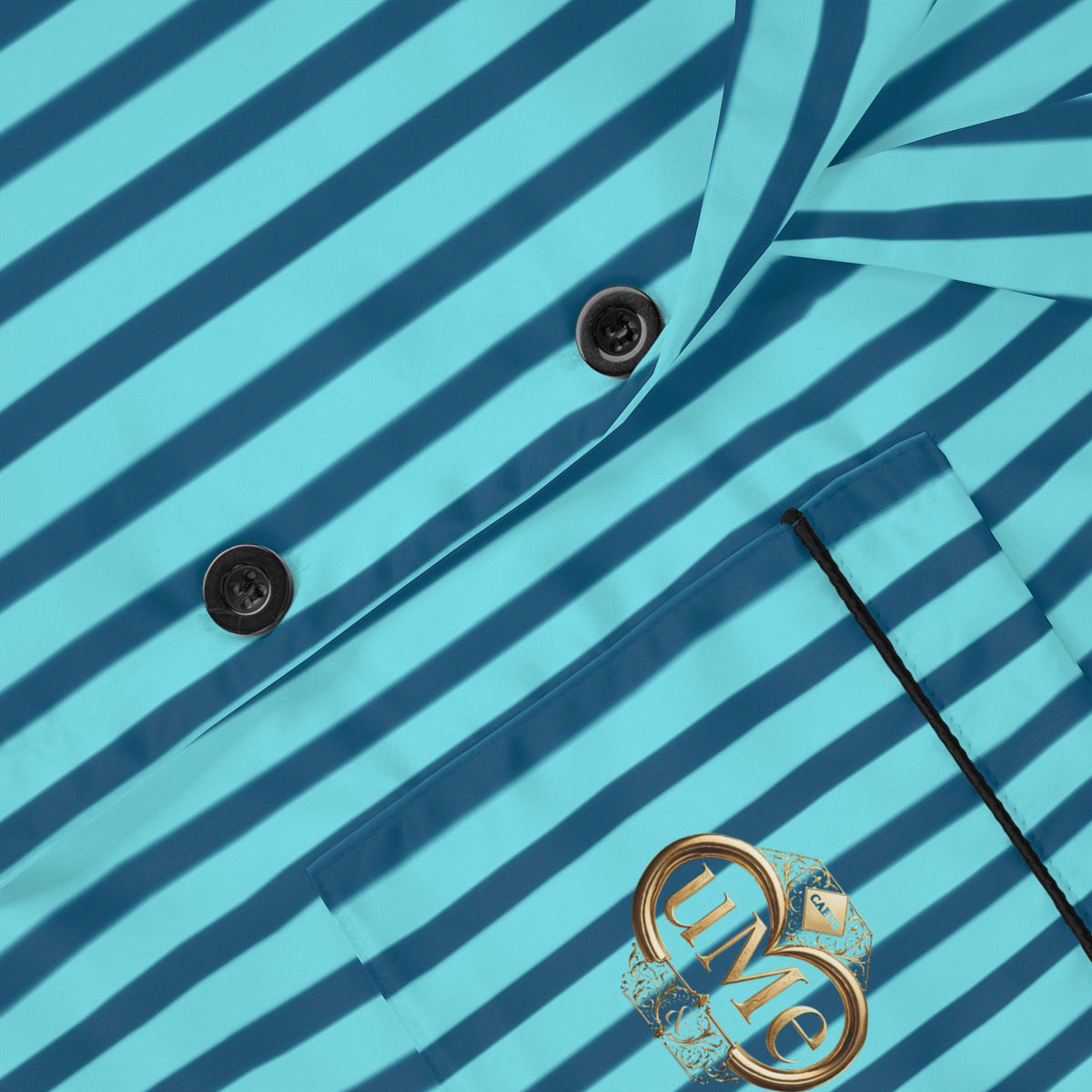 UME Striped Satin Women's Pajama Set — Aqua All-Over Print
