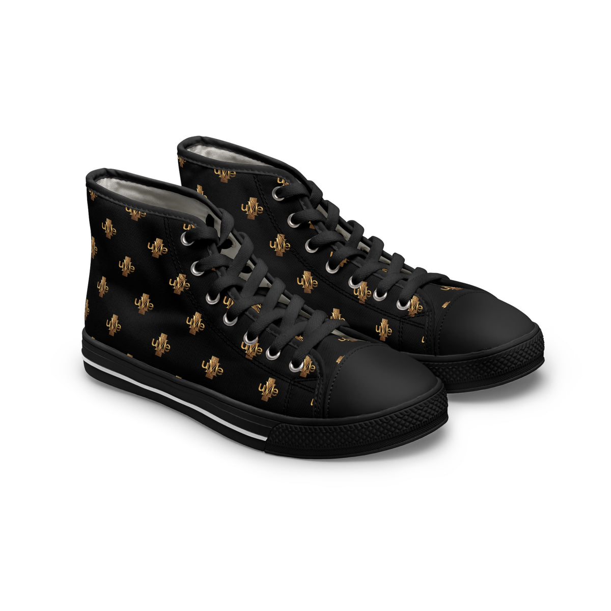 Women’s High-Top Sneakers — Black All-Over Print