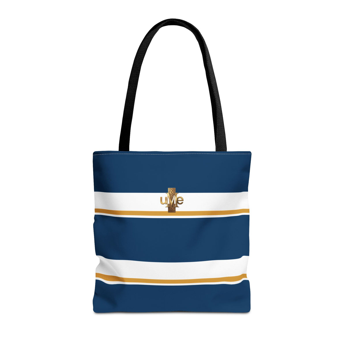 LIVE Cross Tote Bag — Navy & White Stripes with Gold Motif