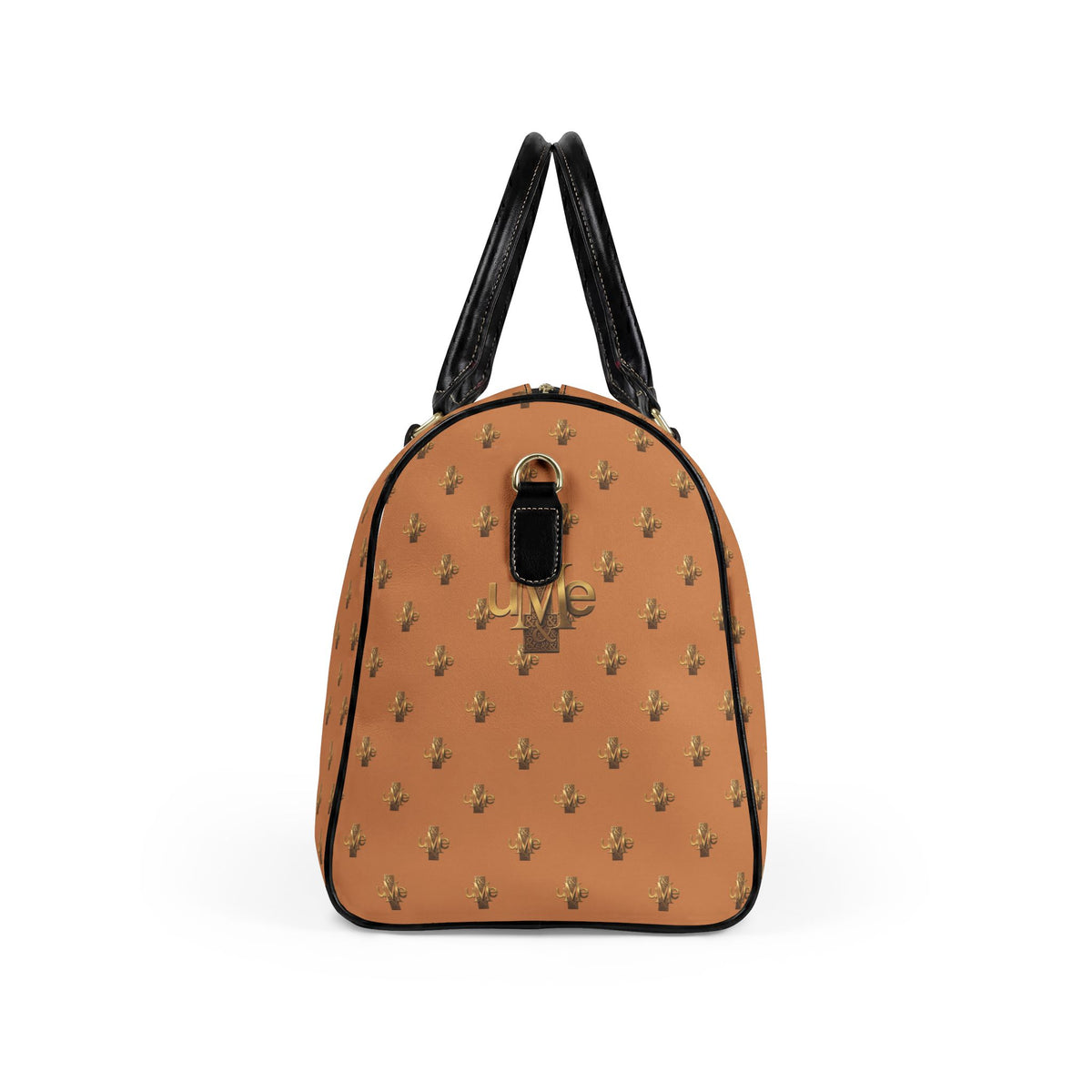 Monogram Faux Leather Travel Bag — Classic Camel & Gold Tiny Palm Print Weekender