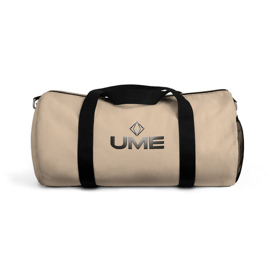 Beige UME Logo Duffel Bag — Travel & Gym Weekender