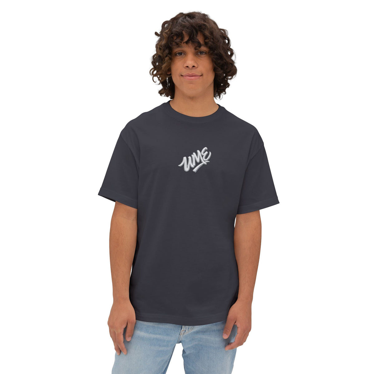 UME Script Logo Boxy Tee — White Oversized Graphic T-Shirt