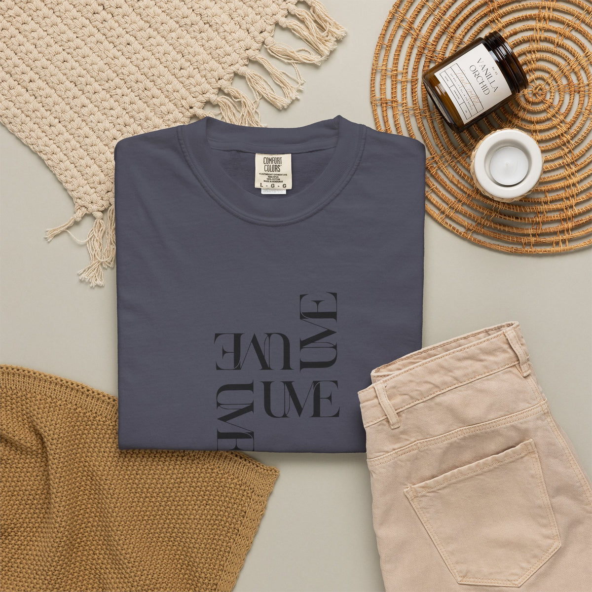 UME Typography Garment-Dyed T-Shirt — White, Ivory & More Colors