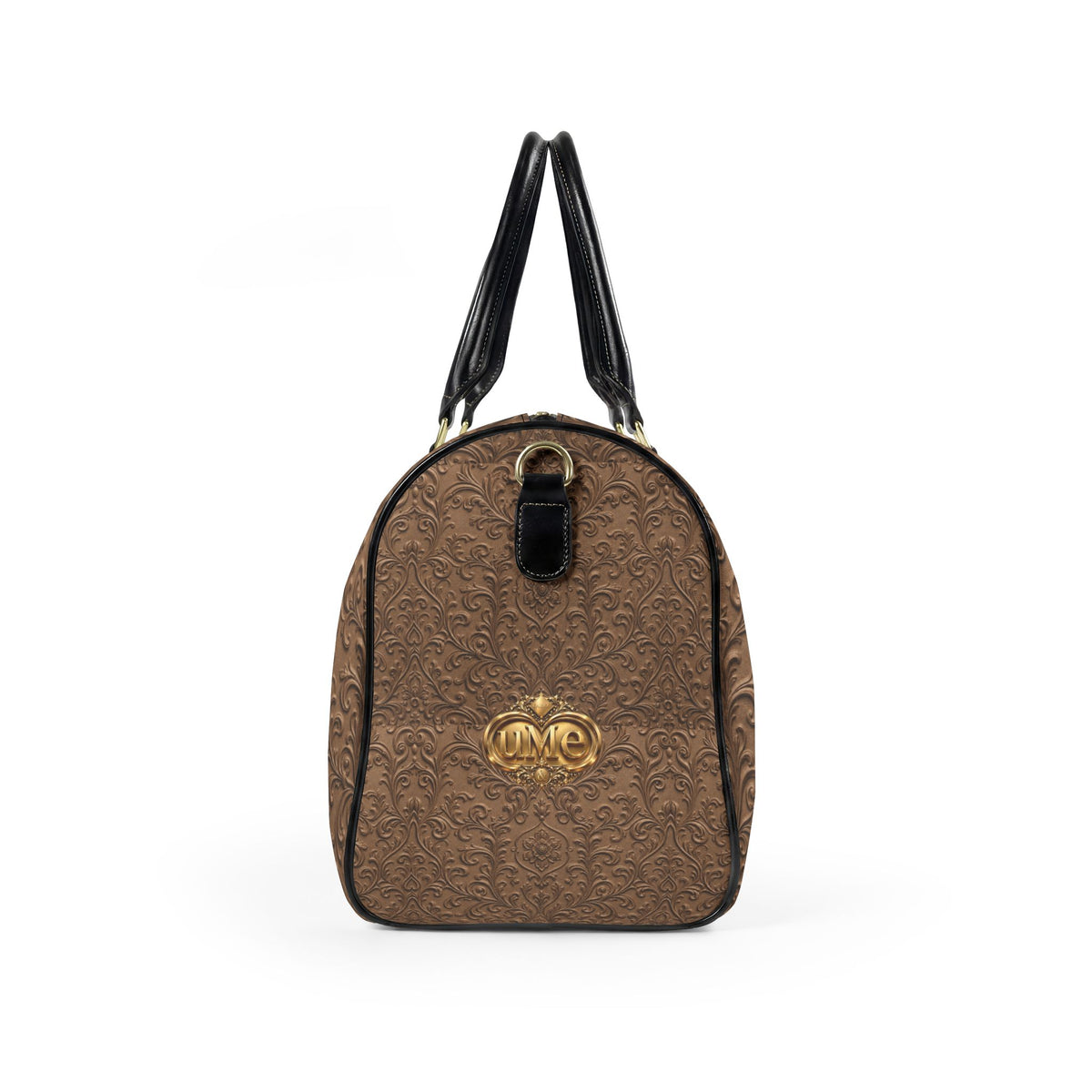 Brown Faux Leather Travel Bag — Vintage Scroll 'uMe' Weekender