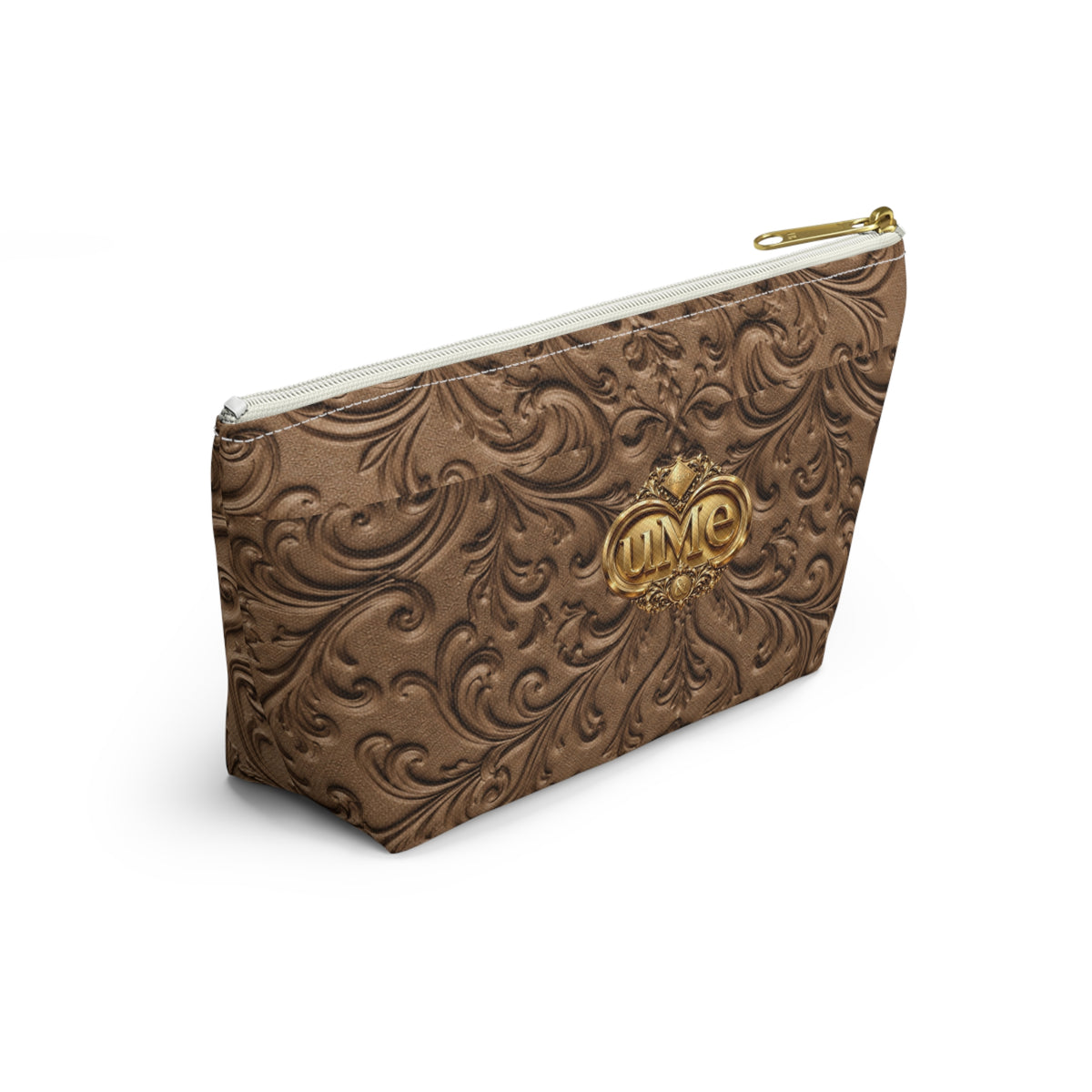 Brown UME Gold Crest Accessory Pouch — All-Over Print