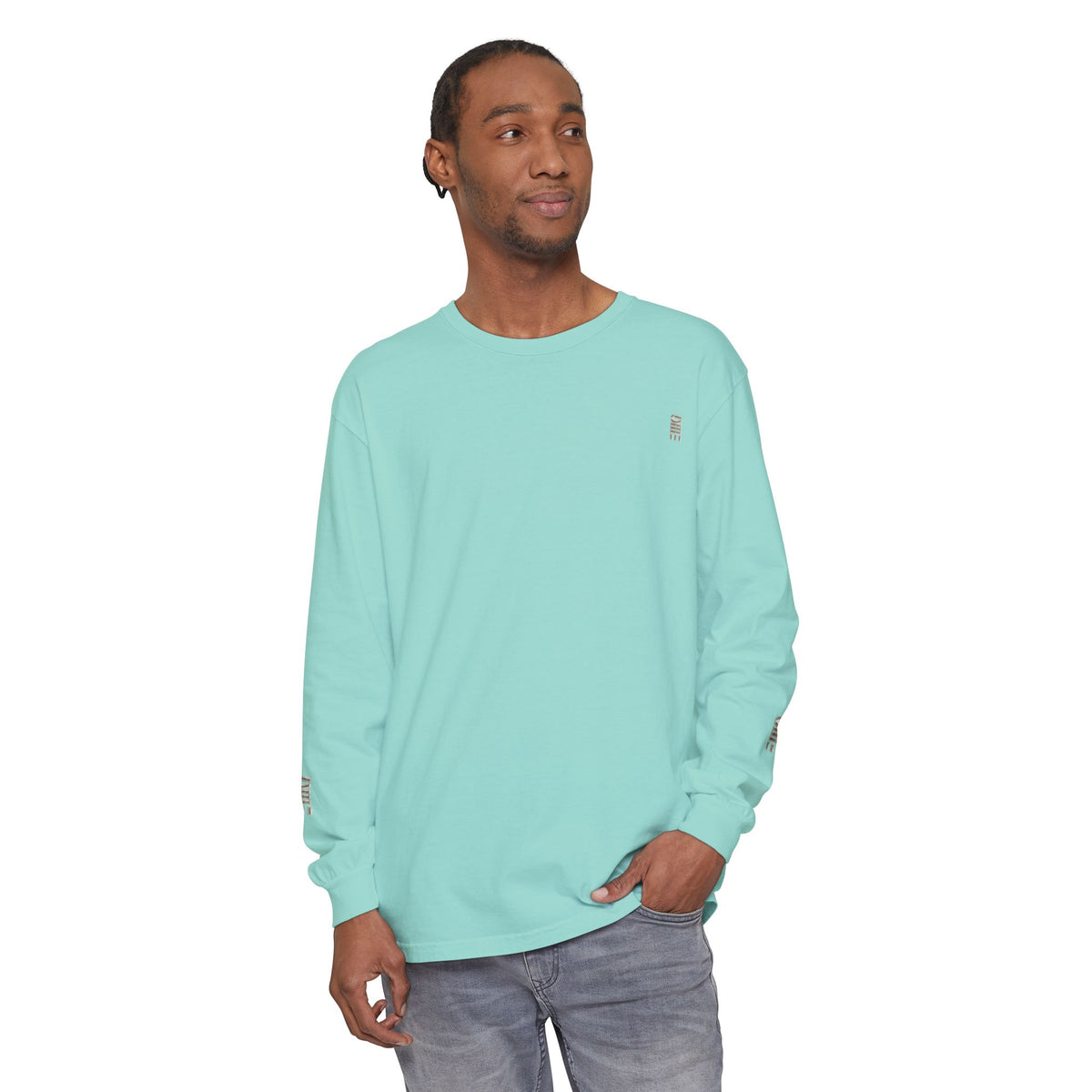 Garment-Dyed Long-Sleeve T-Shirt — Multi-Color Minimal Graphic
