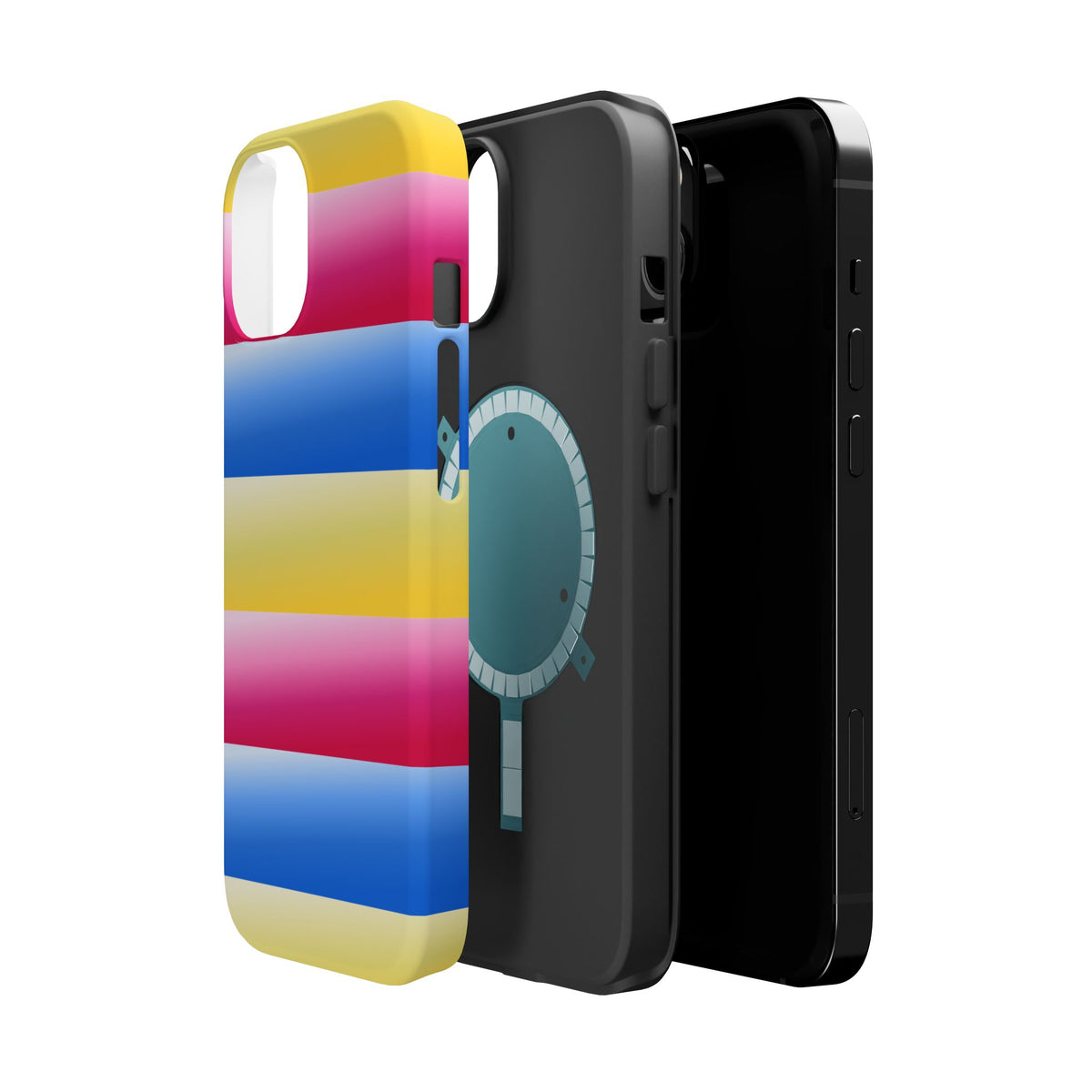 Striped Magnetic Impact-Resistant Phone Case — Colorful Pink Blue Yellow Protection