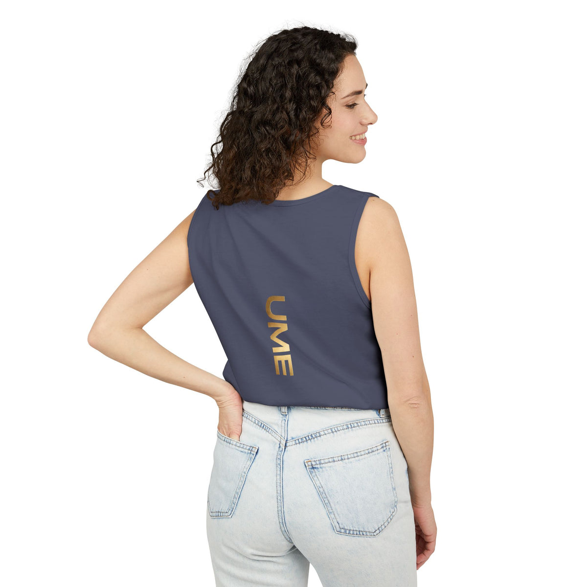 UME Gold Vertical Logo Tank Top – Garment-Dyed Unisex Muscle Tee