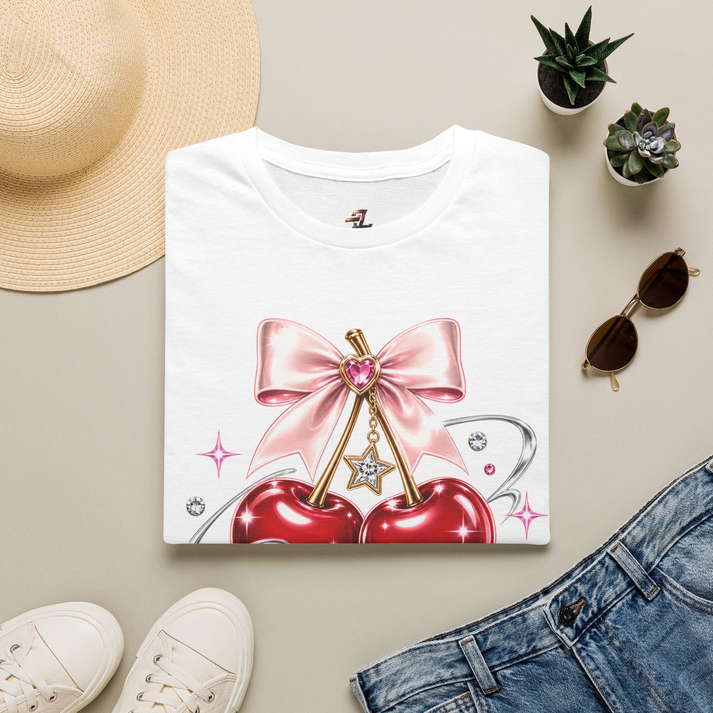 Cherry Bow T-Shirt — Sparkling Cherries Graphic Tee