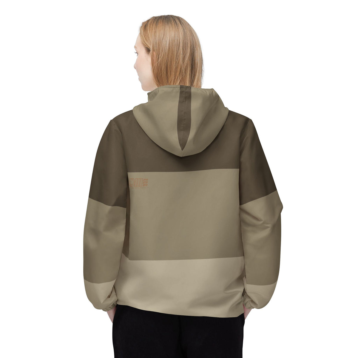 Neutral Striped Windbreaker Jacket — Beige Lightweight Hooded All-Over Print