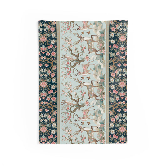 Floral Deer Wall Tapestry — Vintage Botanical Forest Scene
