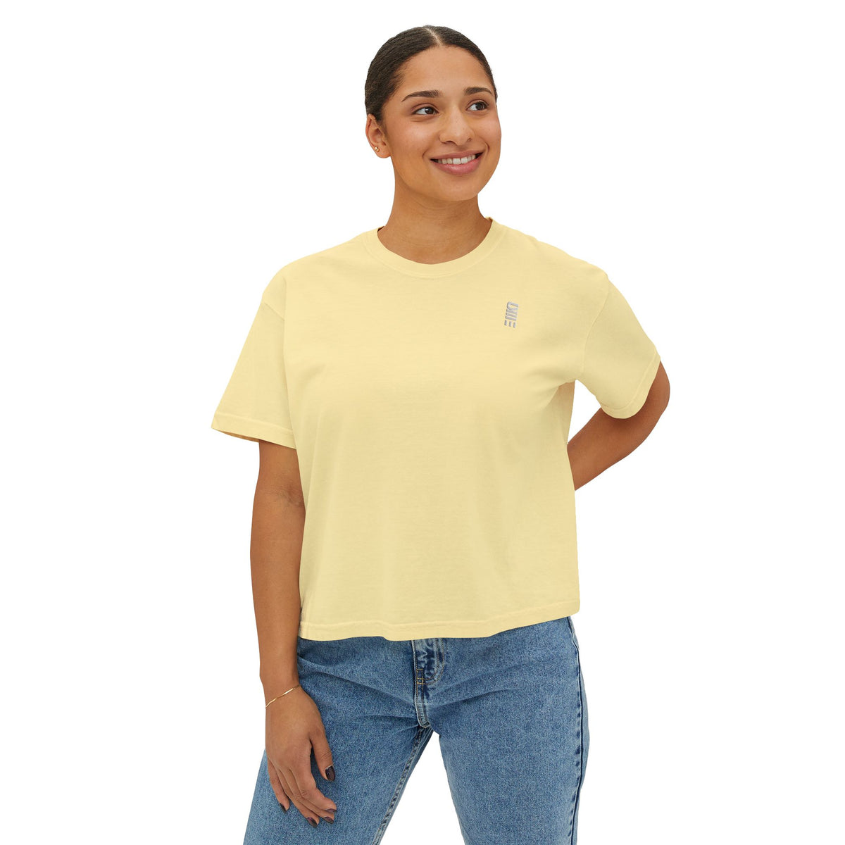 Women’s Cropped Boxy T-Shirt — Multi-Color Minimal Graphic