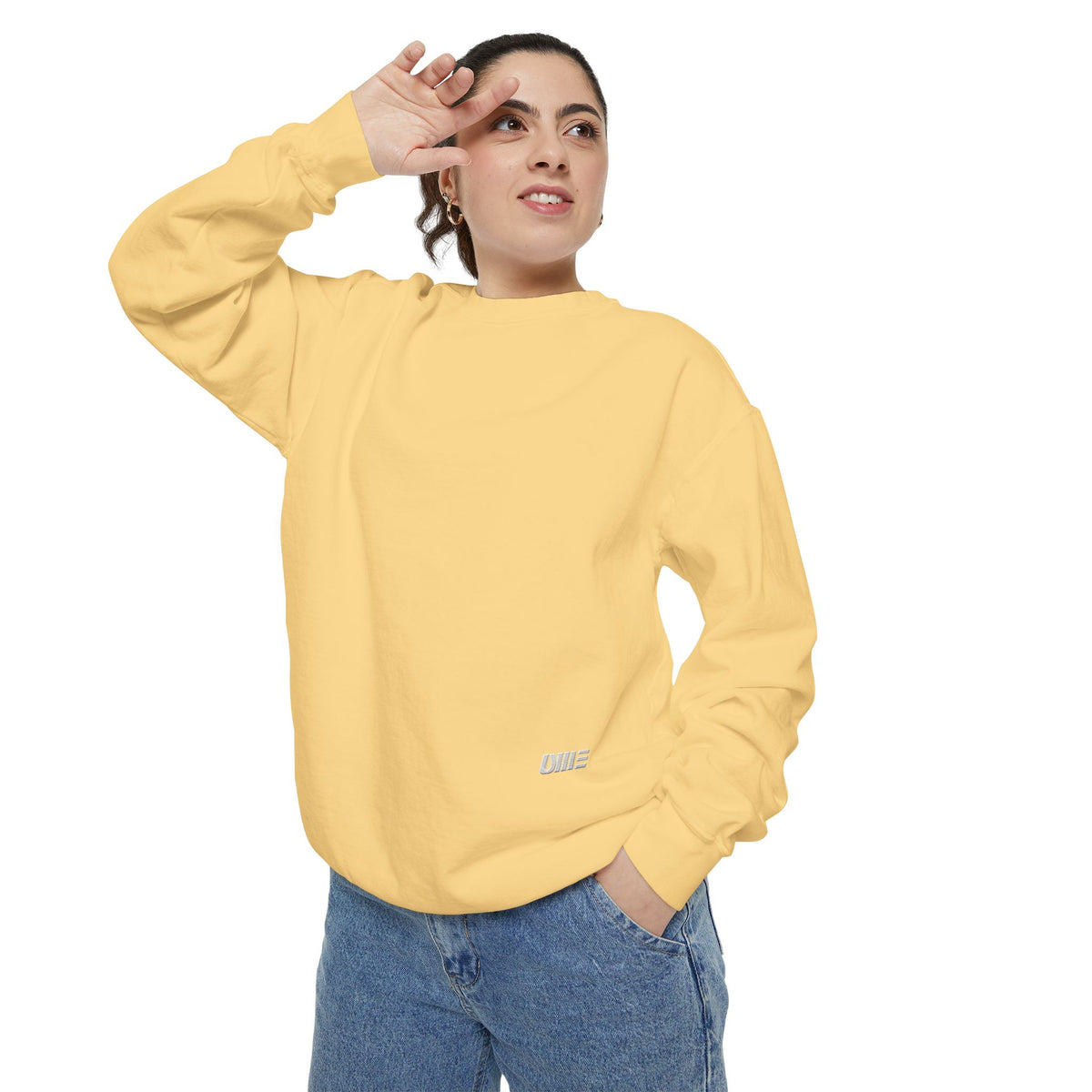 Garment-Dyed Crewneck Sweatshirt — Multi-Color Minimal Graphic
