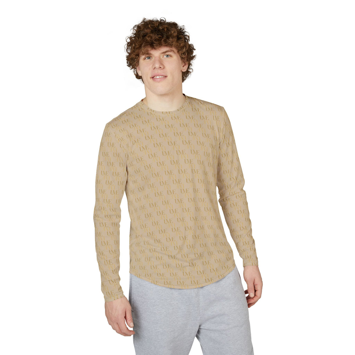 Men’s UV Protection Long Sleeve Shirt — Beige Monogram All-Over Print