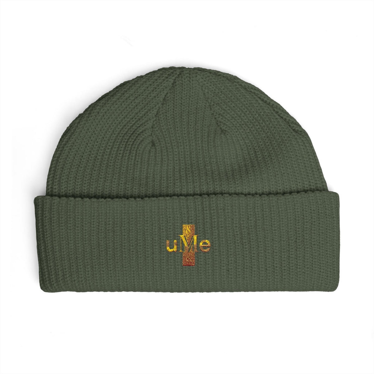 Ribbed Cuff Beanie — Multi-Color Gold Embroidered Hat