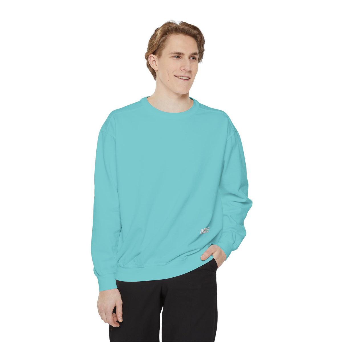 Garment-Dyed Crewneck Sweatshirt — Multi-Color Minimal Graphic