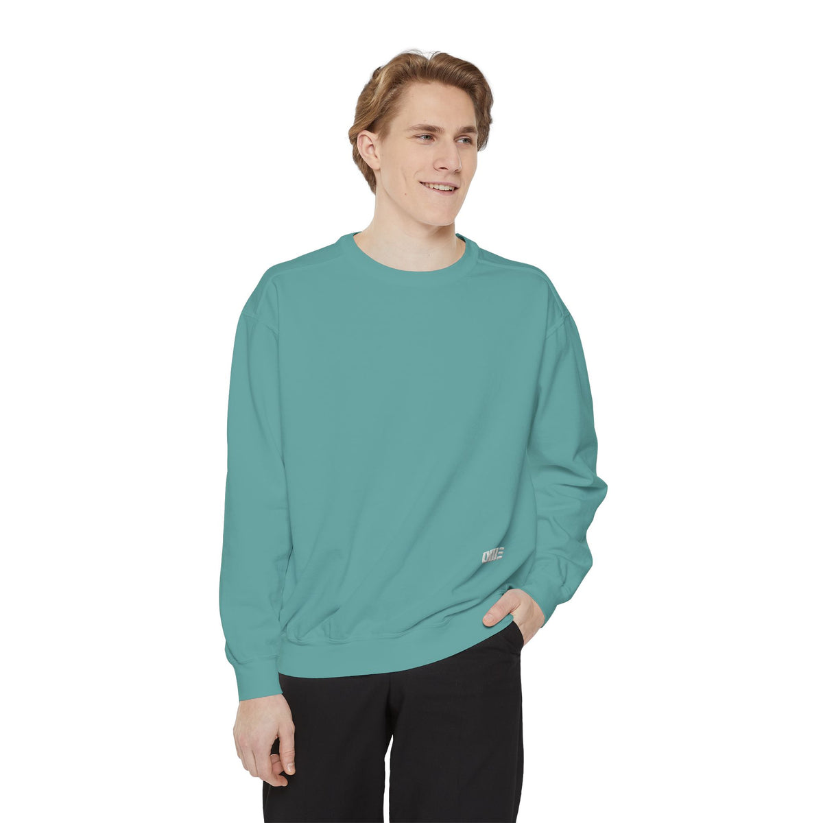 Garment-Dyed Crewneck Sweatshirt — Multi-Color Minimal Graphic